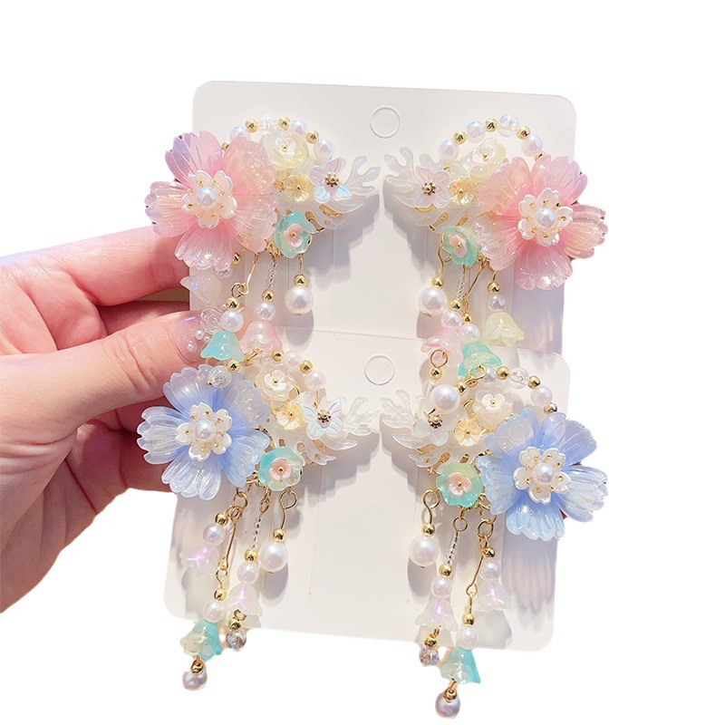 Picture of Hanfu Headwear for Girls and Children Chinese Style Walking Tassel Hairpin for Girls Super Fairy Princess Ancient Dress Flower Hairpin Headwear