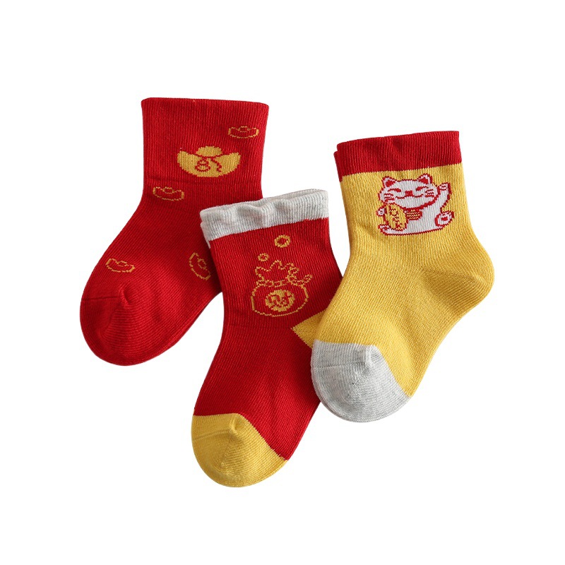 Autumn and Winter New Baby Red Socks One Year Old Full Moon New Year Baby Red Socks Lucky Pure Cotton Red Children's Socks