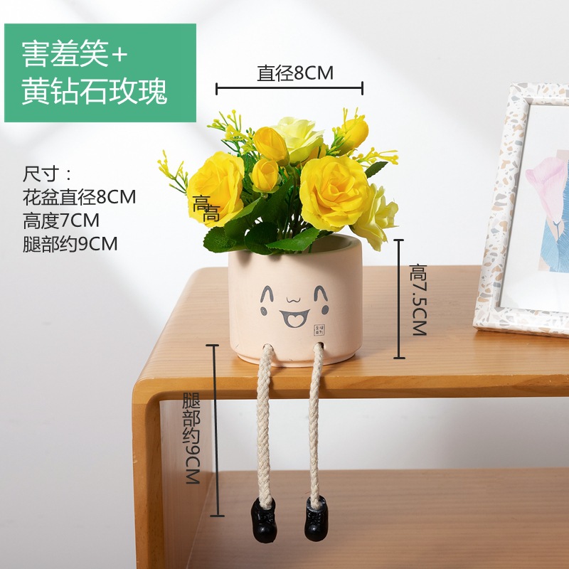 Picture of Creative Expression Hanging Feet Doll Ceramic Flower Pot Artificial Flower Potted Plant Green Plant Indoor Balcony Desktop Decoration Crafts