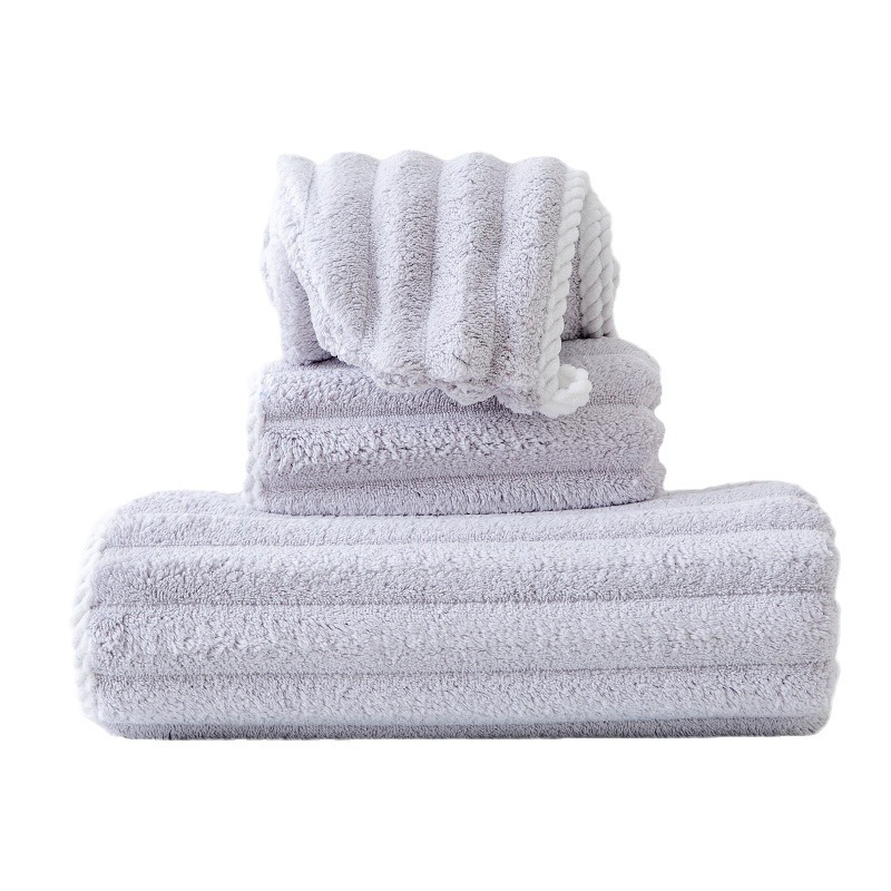 Picture of Wholesale coral fleece solid color wide strip 3cm corrugated towel thickened soft face towel absorbent household bath towel