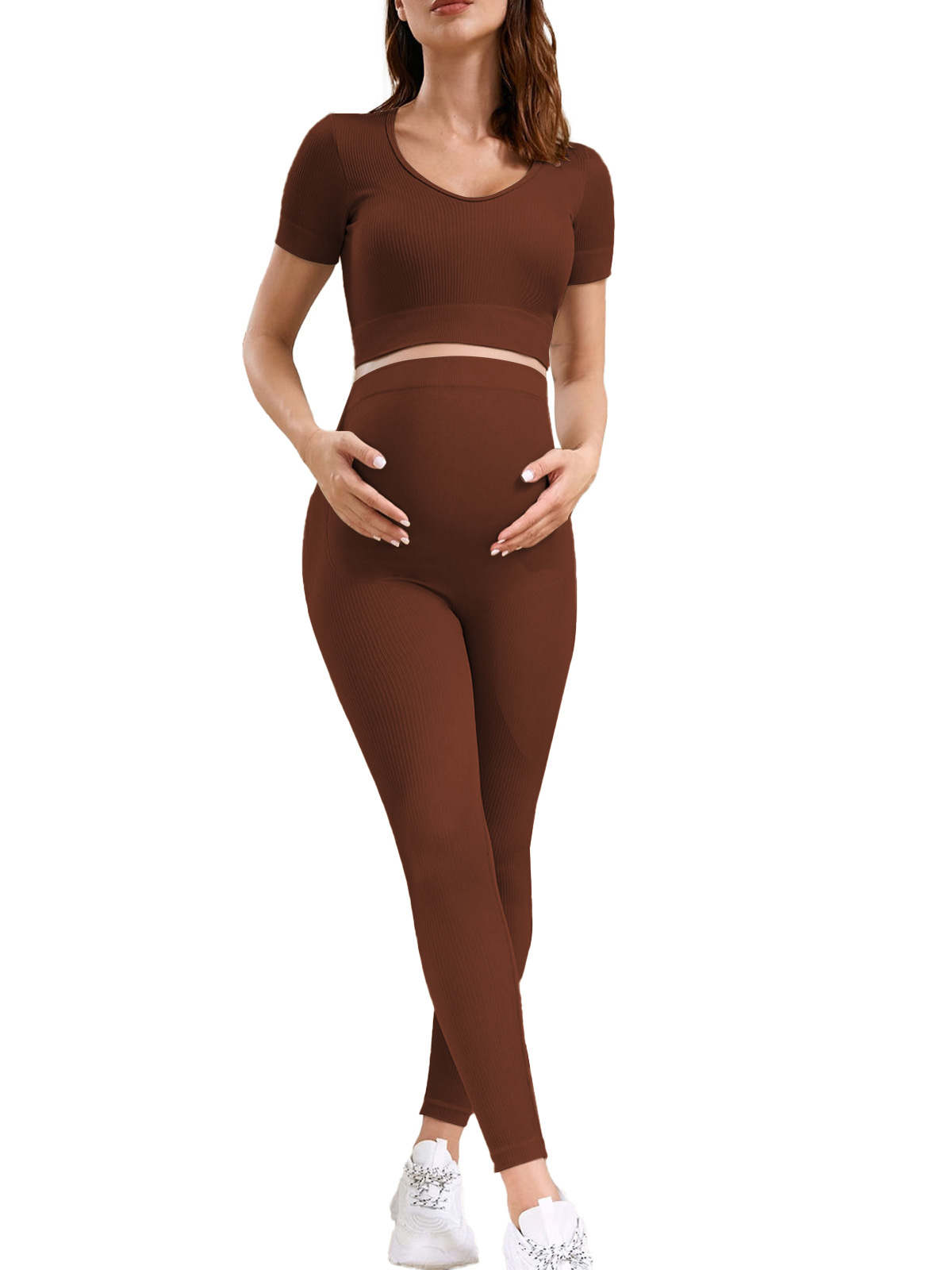 Picture of Fashion Hot Mom Pregnant Women's suit Women's Tight-Fit Comfortable Yoga Clothes Abdominal Pants Base Wearing Outer Wearing Hip Lifting