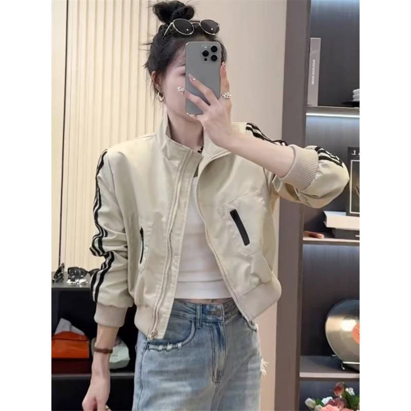 2025 Spring Stand Collar Baseball Uniform Short Tops Women's New Small Casual Fashion Easiest for Match Short Tops Top