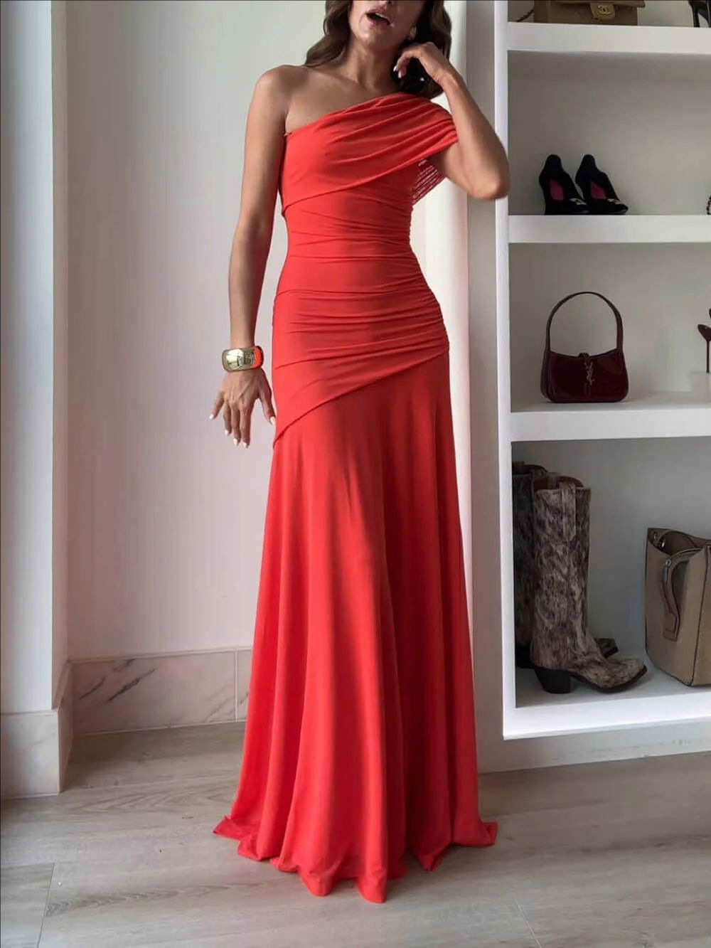 2025 European and American Amazon Cross-Border Foreign Trade Women's New Solid Color Asymmetrical Neck Strapless Backless Bodycon Dress