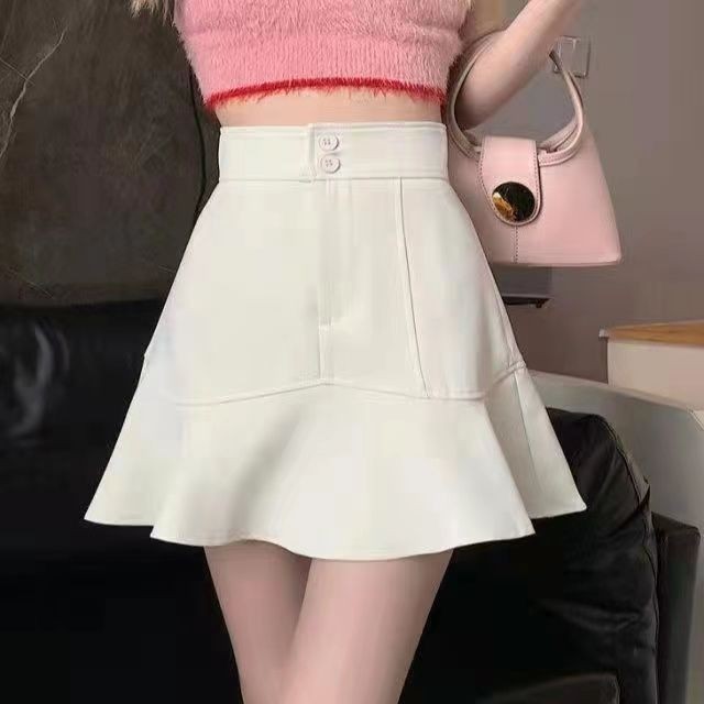 plus size New Ruffled Fishtail Skirt All-match Slim-fit Skirt Women's chubby girl High Waist Covering Umbrella Skirt A- line Short Skirt