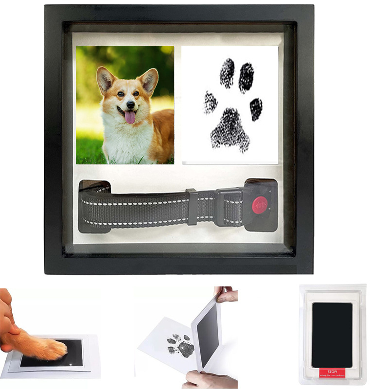 New pet commemorative photo frame dog paw print collar suit wooden photo frame cat paw print disposable printing table