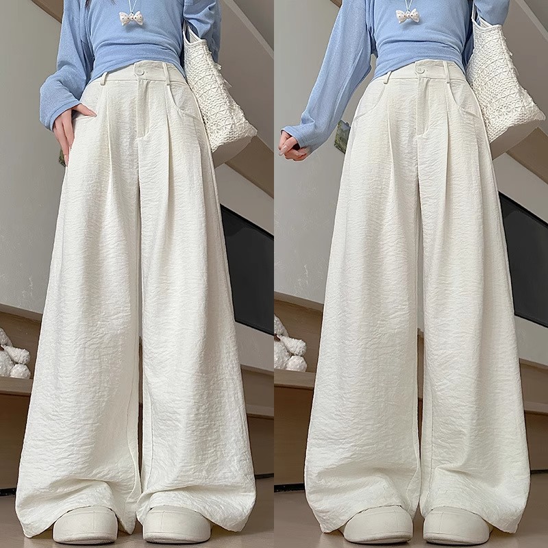 Cross-border blue suit wide-leg pants women's 2025 spring and summer thin milk puff drape feel lazy style high-waisted casual Yamamoto pants