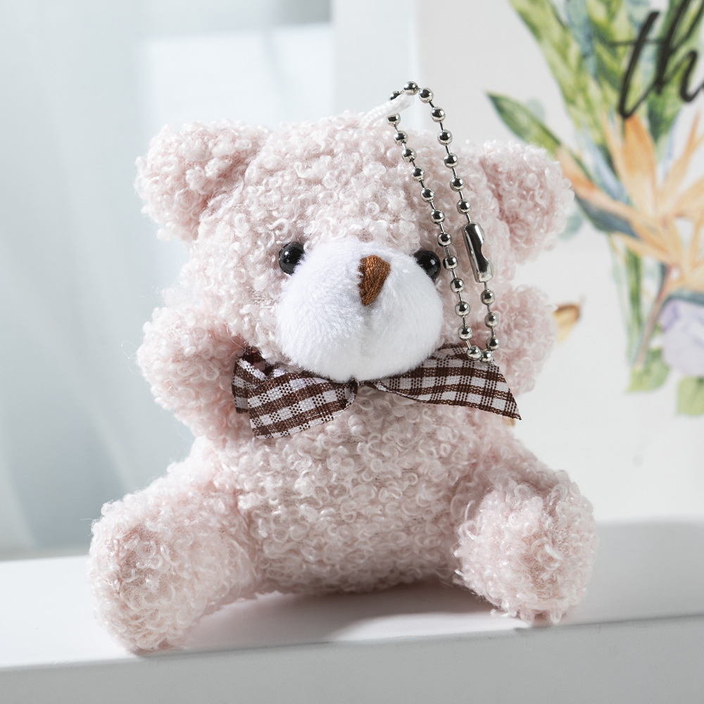 Picture of Cute cartoon mini bow tie bear short plush doll toy bag car keychain pendant doll wholesale