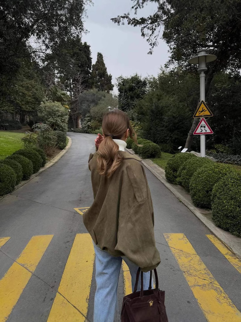 Picture of ZA foreign trade 2025 European and American style new spring women's suede texture effect bomber jacket coat