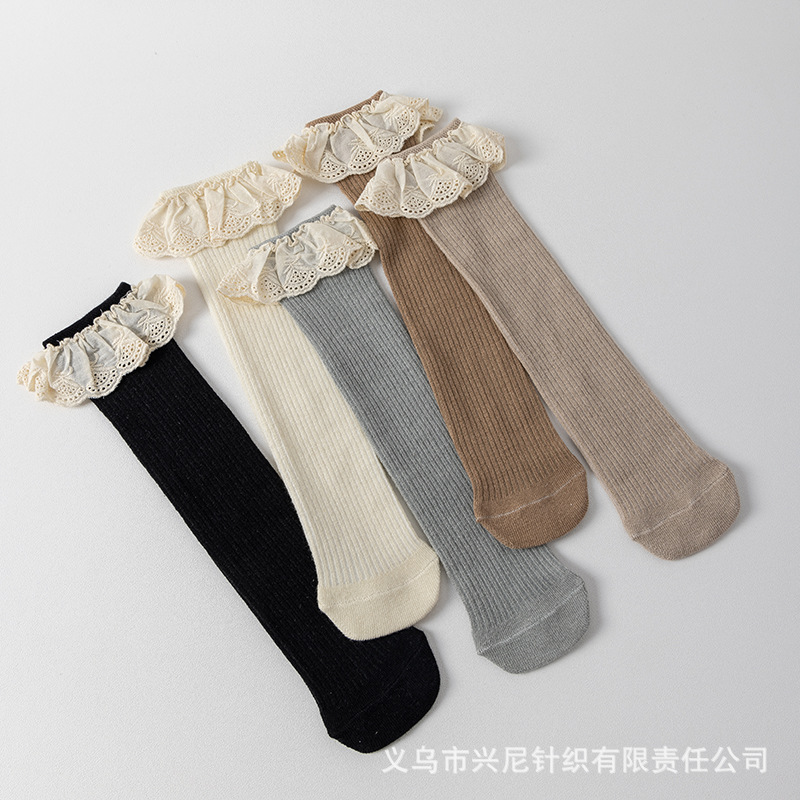 Picture of New children's socks spring and autumn girls large children's socks without heel tube socks South Korea lace baby cotton socks wholesale