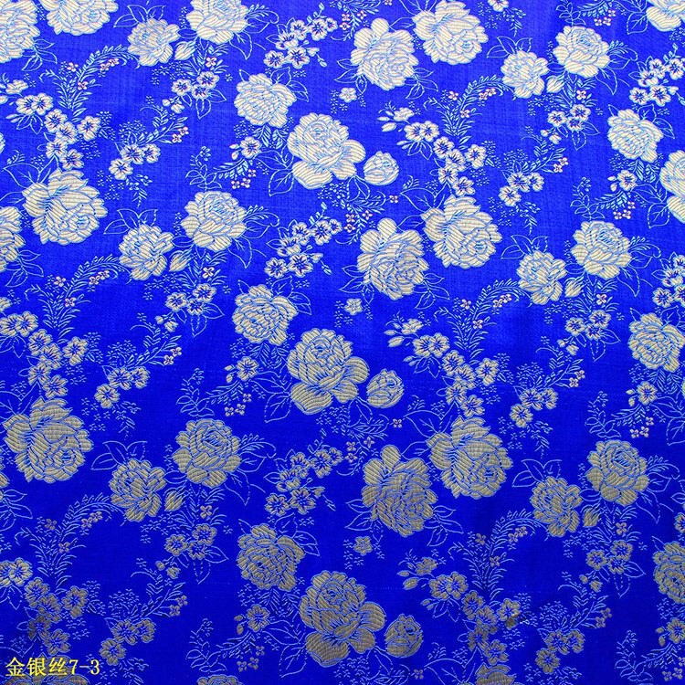 Royal blue costume costume fabric fabric in stock wholesale sachet colorful brocade gold and silver silk jacquard cloth