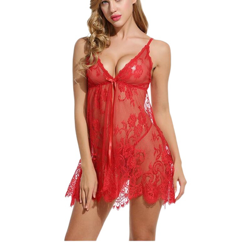 Cross-border foreign trade sexy lingerie women's sexy lingerie European and American eyelash perspective suspender skirt slit pajamas one-piece delivery