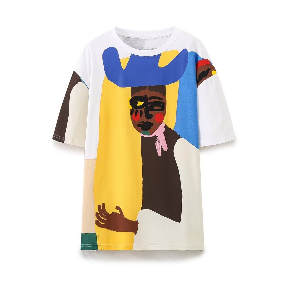 ZR in stock European and American style 2024 summer new casual windproof street hipster fashion loose printed short sleeve T