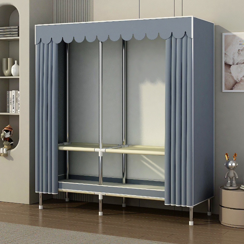 Simple wardrobe for rent, bedroom assembly, steel pipe steel frame reinforcement, thickening, thickening, home fabric simple wardrobe