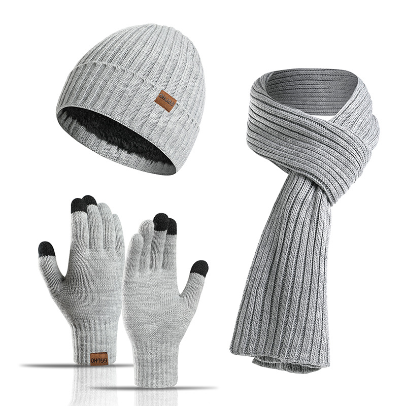 Picture of Factory autumn and winter New European and American knitted hat set Amazon men and women winter solid color scarf hat three-piece set