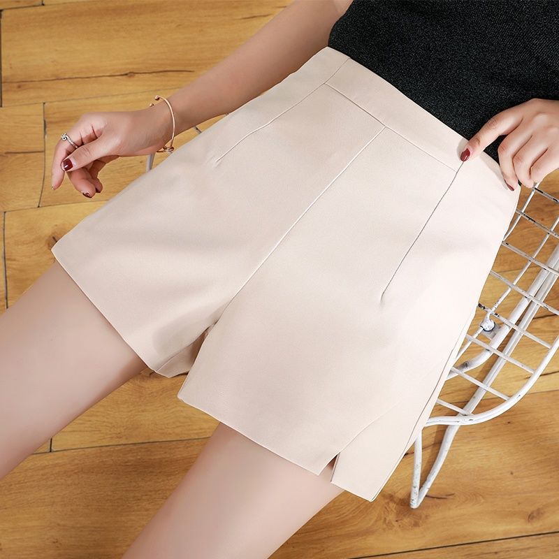 plus size Women's chubby girl Look Slim Shorts Summer Korean-style All-match High Waist A- letter Black Off-wear Casual Wide-leg Trendy Pants