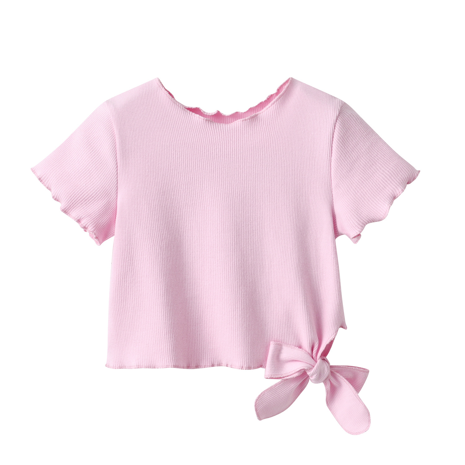 Picture of Girls' Summer suit Korean-style Fungus Lace Bow Short-sleeved T-shirt Western-style Lace Floral Pant Skirt Two-piece Set