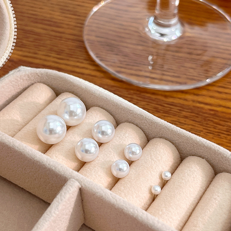 925 silver needle Korean temperament simple pearl earrings Joker commuter exquisite round pearl earrings wholesale