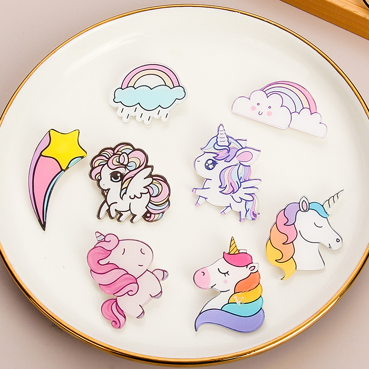 Picture of Japanese and Korean Acrylic Badges Anime Cartoon Cute Brooch Unicorn Rainbow Little Girl Bag Pendant Accessories