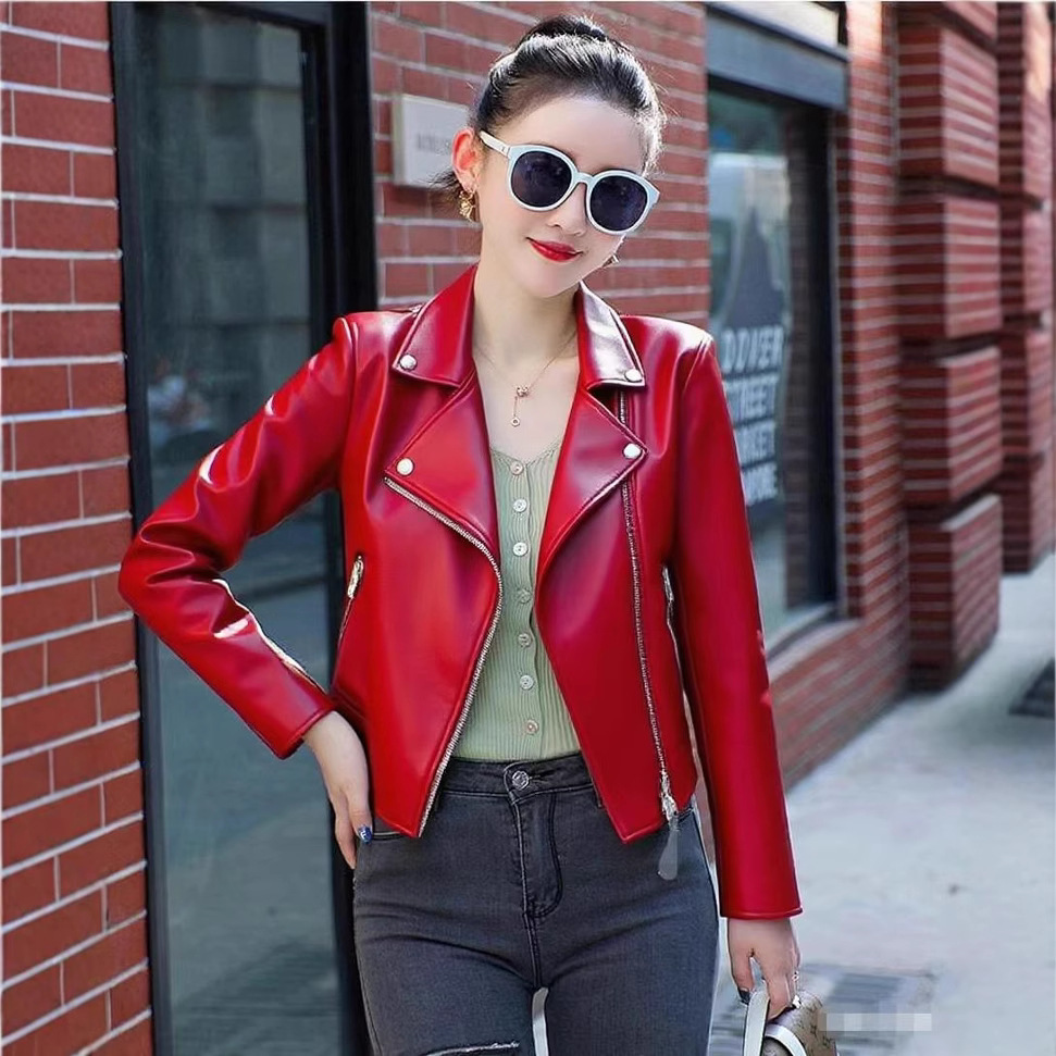 Picture of Factory wholesale spring and autumn new Korean women PU leather women's short slim small coat motorcycle clothing leather jacket