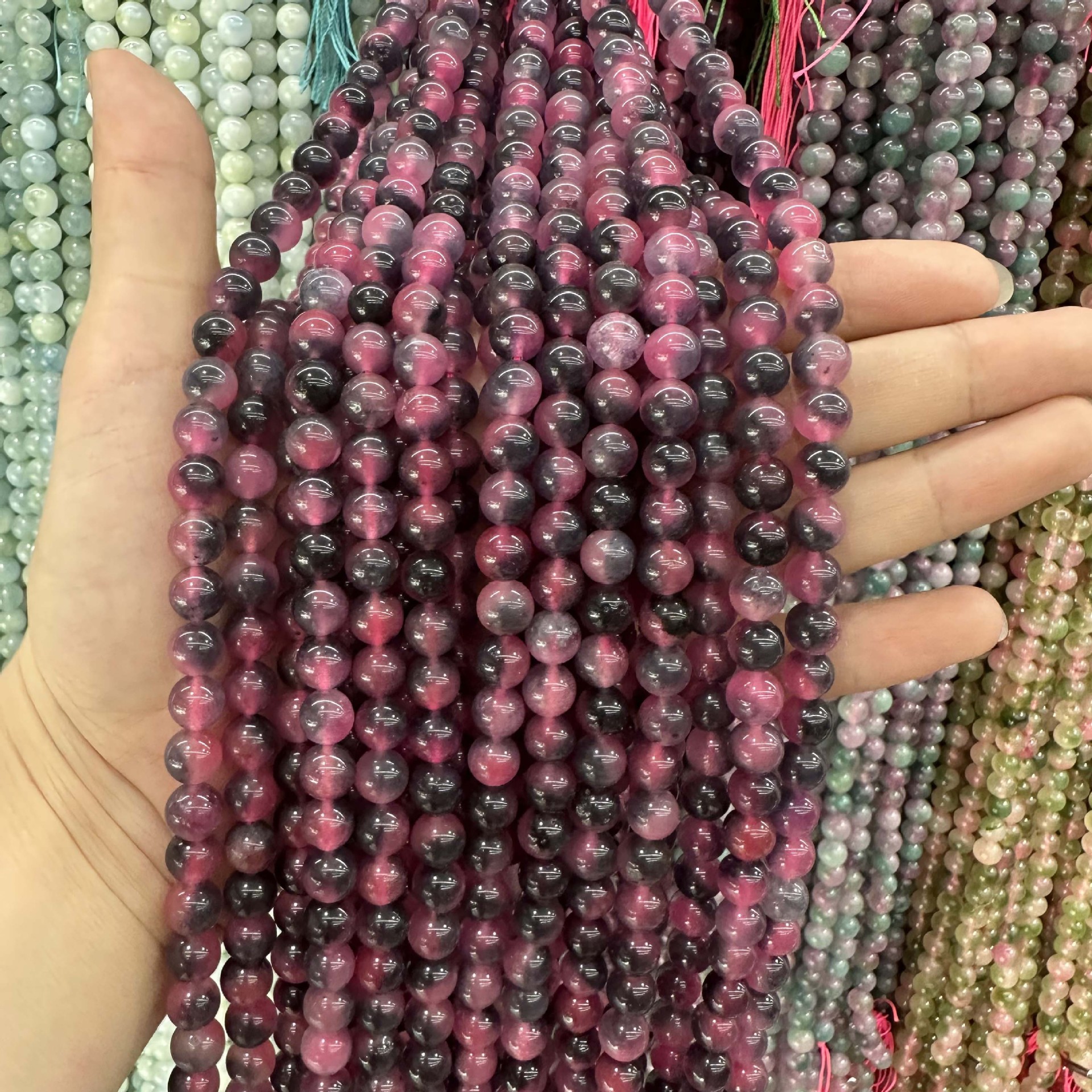 Picture of Live hot grade a chalcedony 8mm two-color round beads beads handmade diy Internet celebrity matching in stock jewelry