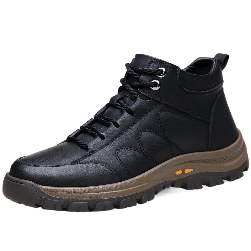 Men's Cotton Shoes 2025 Winter Fleece-Lined Warm Thickeneded Wool Inner Heightening Casual High-Top Leather Shoes Anti-Ski Boots