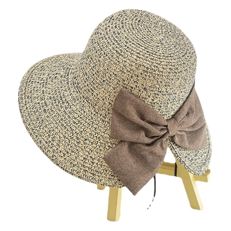 Spring and Summer New Simple Split Big Bow Sunshade Hat Korean Vacation Big Cornice Sunscreen Beach Straw Hat