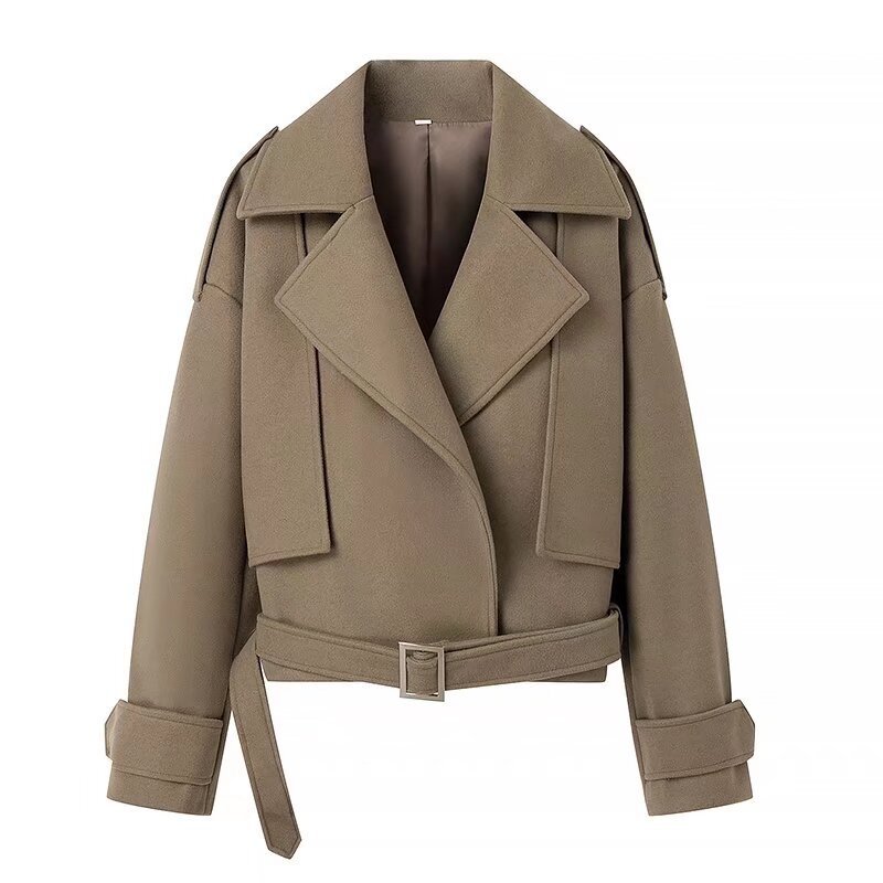 Picture of 2024 spring new European and American cross-border women's clothing temperament light mature short belt woolen coat 1759