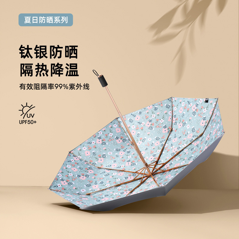Folding Umbrellas Wholesale Titanium Silver Thickened Sunshade Umbrellas for Men and Women Sun Protection Rain or Shine Umbrellas Can Be Customized for Advertising