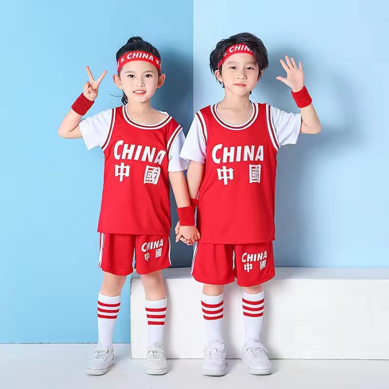 Picture of Children's Basketball Uniform Set for Boys and Girls Quick-Drying Sports Vest Youth Student Short-Sleeved Training Uniform Football Jersey
