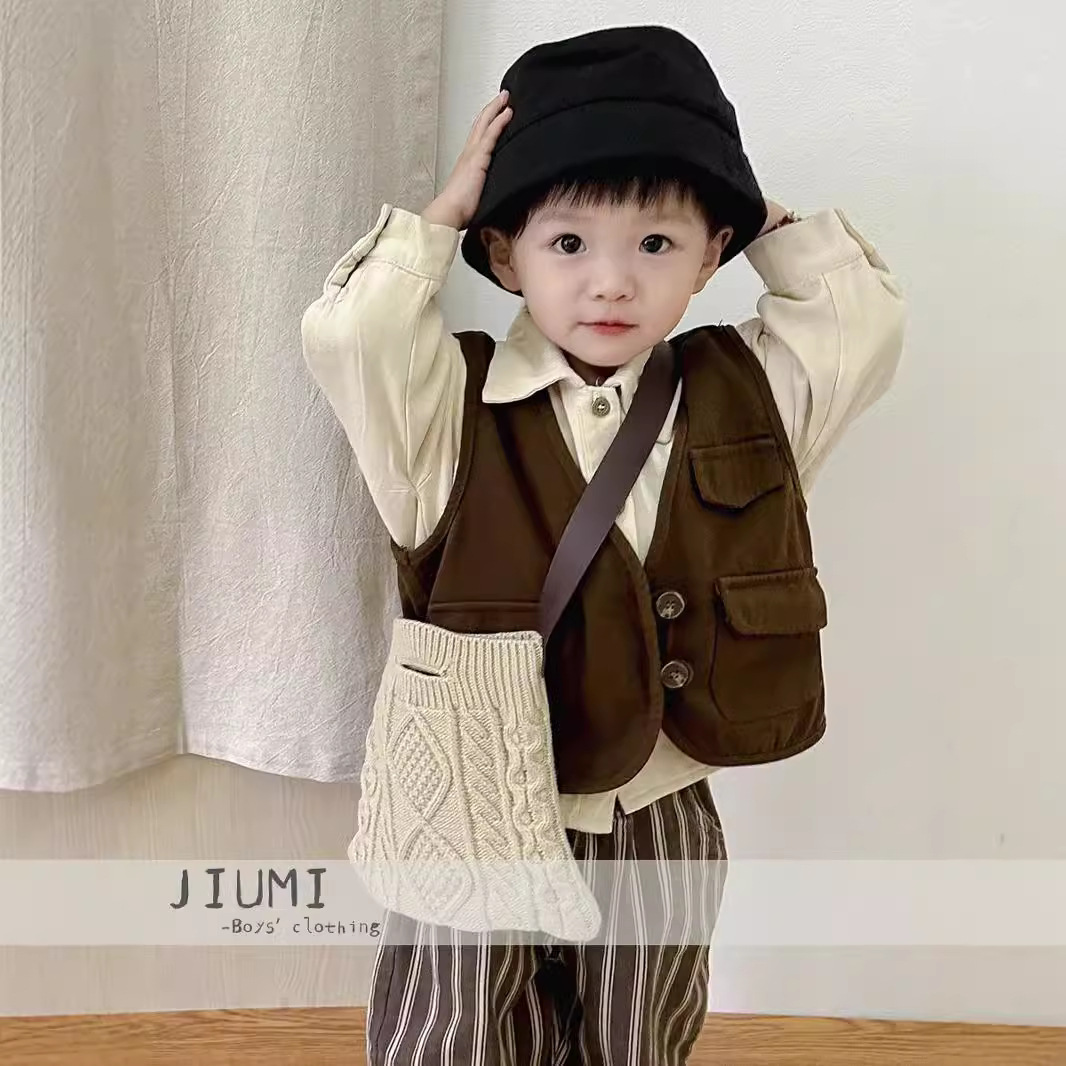 Children's Wear Boys' Spring and Autumn suit Boys' Baby Korean 2024 Autumn New Casual Vest Shirt Three-piece Set Trendy