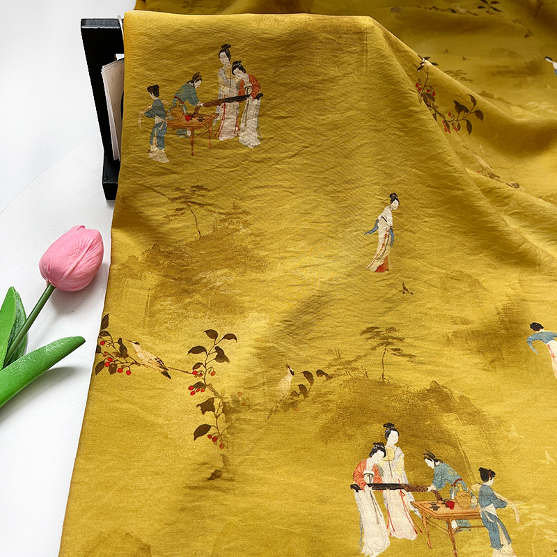 Lady picture brocade cotton fabric, digital printed fabric, new Chinese style cheongsam dress, top, Hanfu fabric