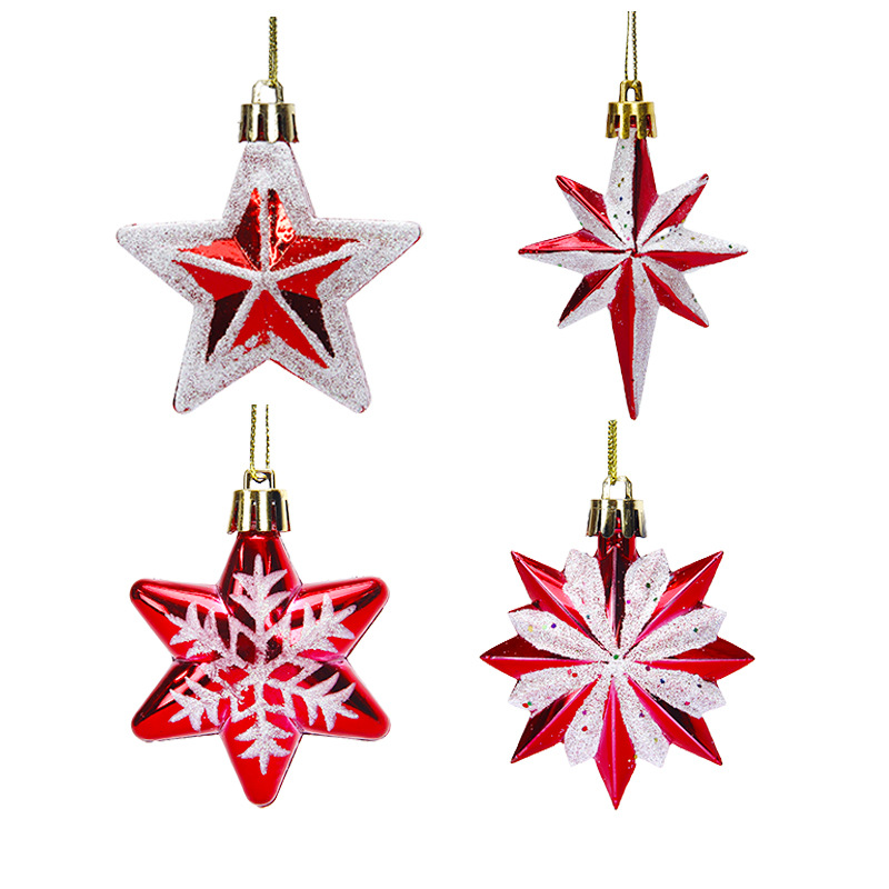 Cross-border bright light pentagonal painted stars polygonal pendant christmas tree ornaments small pendant scene layout