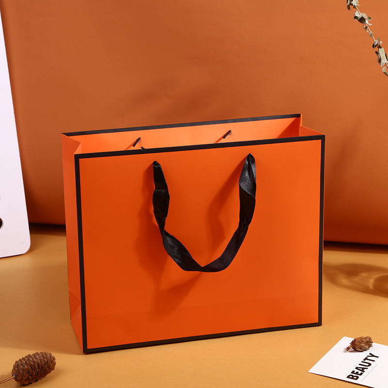 in stock orange paper bag tote bag clothing store packaging bag gift bag cosmetics shopping bag fashion simple gift bag
