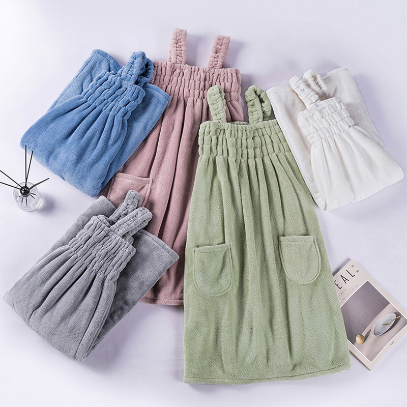 Picture of Coral Velvet Bath Skirt for Women, Absorbent, Soft, Wearable Bath Towel, Bath Sling, Enlarged Vest, Adult Student Home Thickeneding