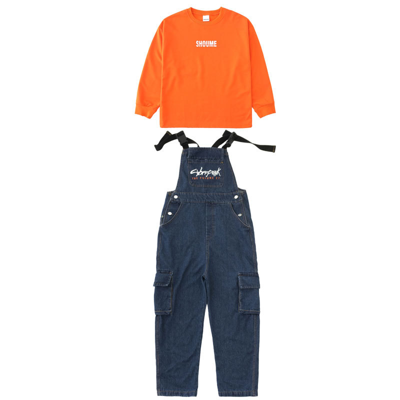 Picture of Children's suspenders costume girls jazz dance suit hip-hop loose denim baggy pants boys hip-hop fashion cool