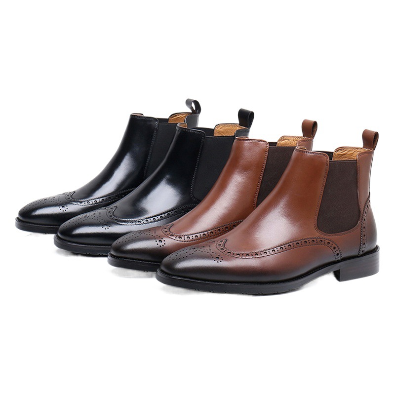Chelsea Boots Men's Brock British Style Low-cut Himney Ankle Boots Men's Brock Business Martin Boots Leather Shoes