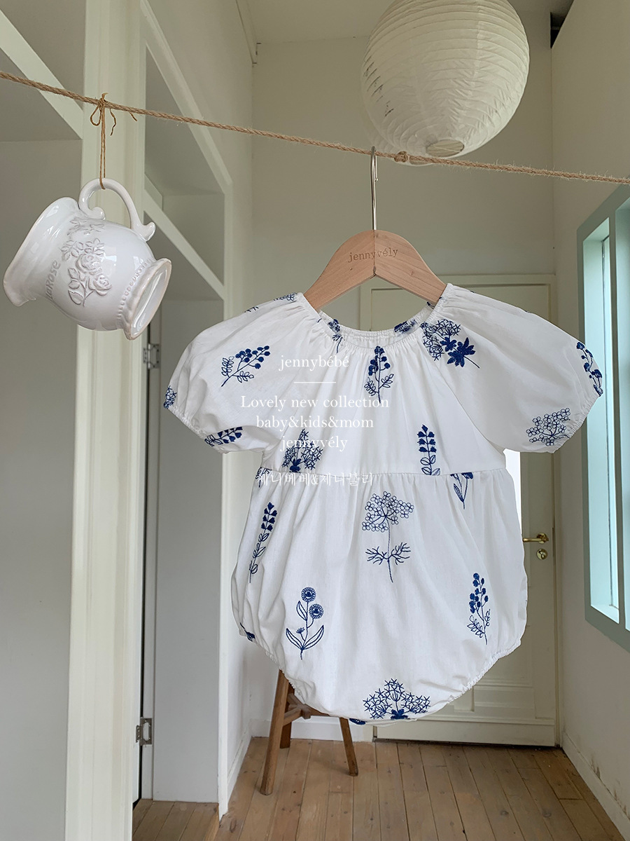 Picture of Jennybebe Summer Ins Korean Style Parin-Child Clothes Baby Western Style Embroidery Flower Climbing Suit Baby Girl Puff Sleeve dress