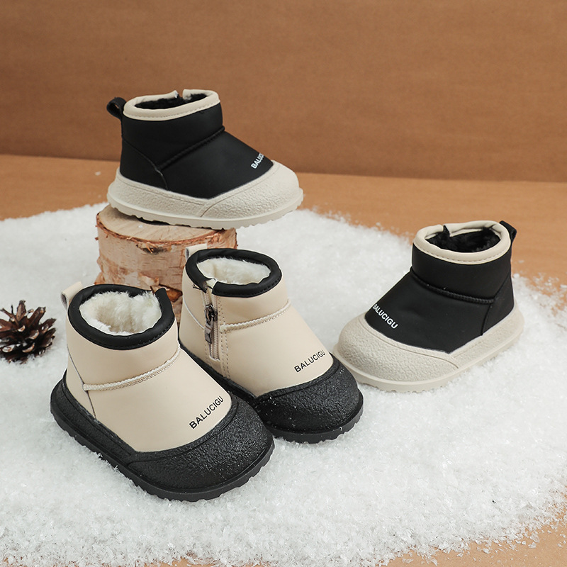 {Sizes 15-30} Boys' snow boots, new winter children's ankle boots, girls' fleece-lined warm cotton boots, leather boots, non-slip shoes