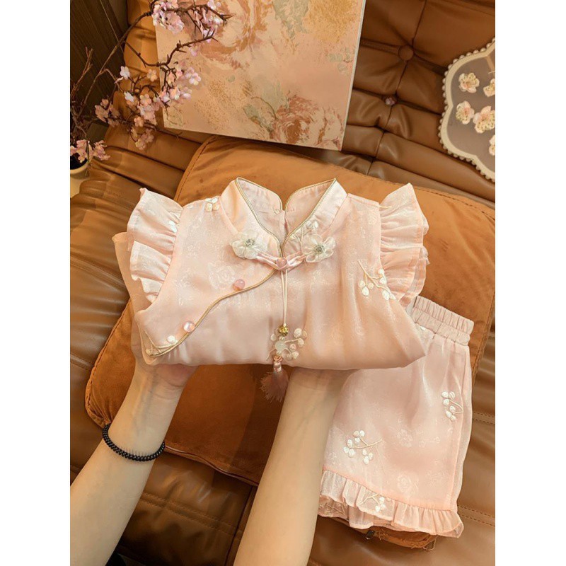 Picture of Girls' suit Summer 2024 New Western Style Baby Girl's National Style Summer Sweet New Chinese Style National Style Two-piece Fashionable Set