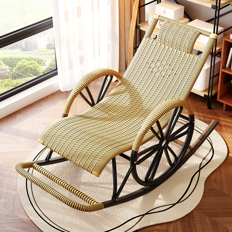 Imitation Rattan Rocking Chair for Adults, Lunch Break Balcony, Home Leisure, Sleeping and Lying, Summer Living Room, Leisure Lounge Chair for the Elderly