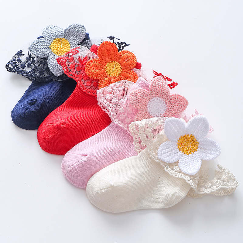 Picture of New Children's Lace Socks Korean Style Princess Socks Spring & Fall Girls' Socks Cartoon Cross-Border Export Baby Cotton Socks Thin Section