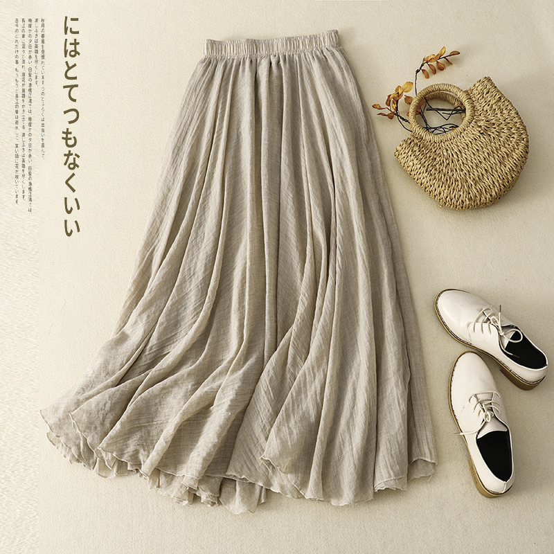 Picture of Japanese and Korean Stock Fine Cotton Ruffled Double-Layer Skirt with Loose Waist A- Line Skirt Large Swing Skirt for Women
