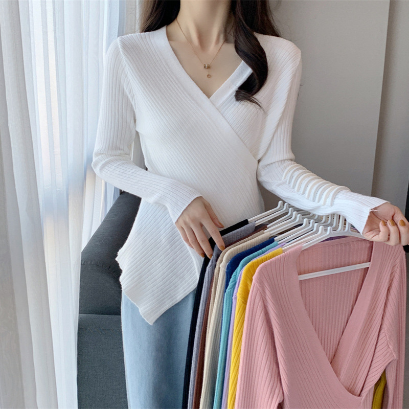 Slim-fit Short Solid Color Sweater Women's Autumn New Tight-fit Inner Sweater Stynew All-match Long-sleeved Base Top