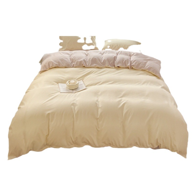 Strict selection of solid color four-piece simple quilt cover sanding quilt cover wash cotton student dormitory bedding wholesale summer