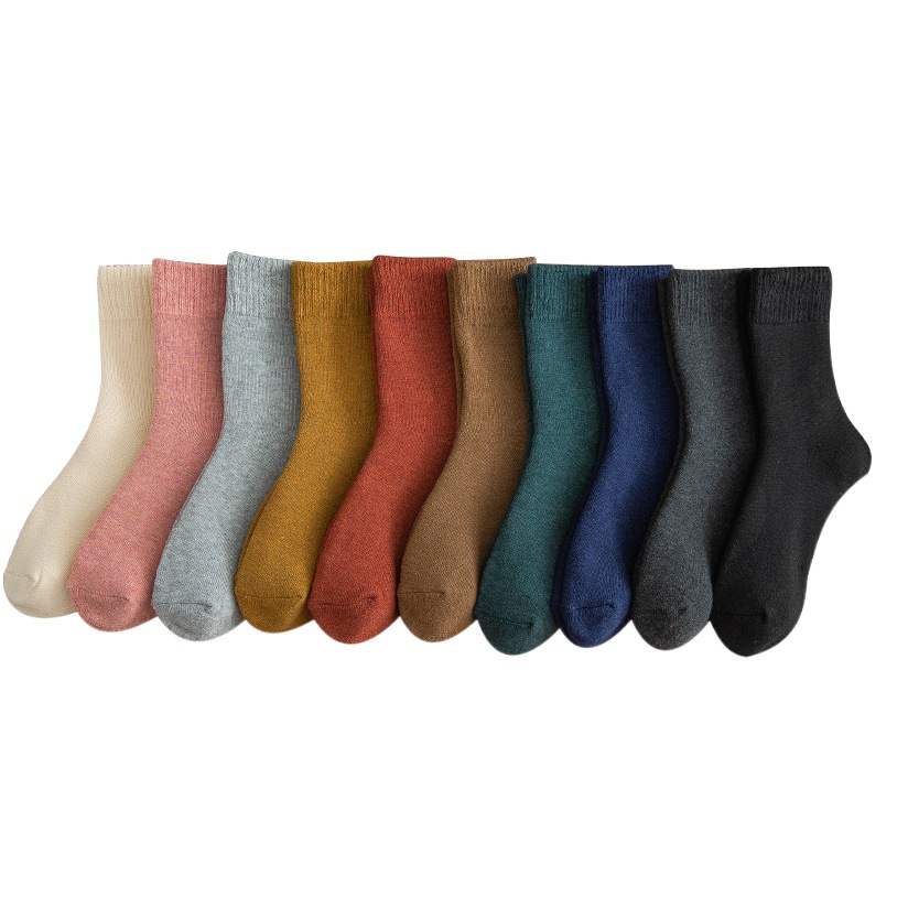 Socks Women's Mid-length Socks Autumn and Winter Cotton Socks ins Trendy Black Long Tube Men's Winter Thickened Fleece-lined Warm Terry Socks