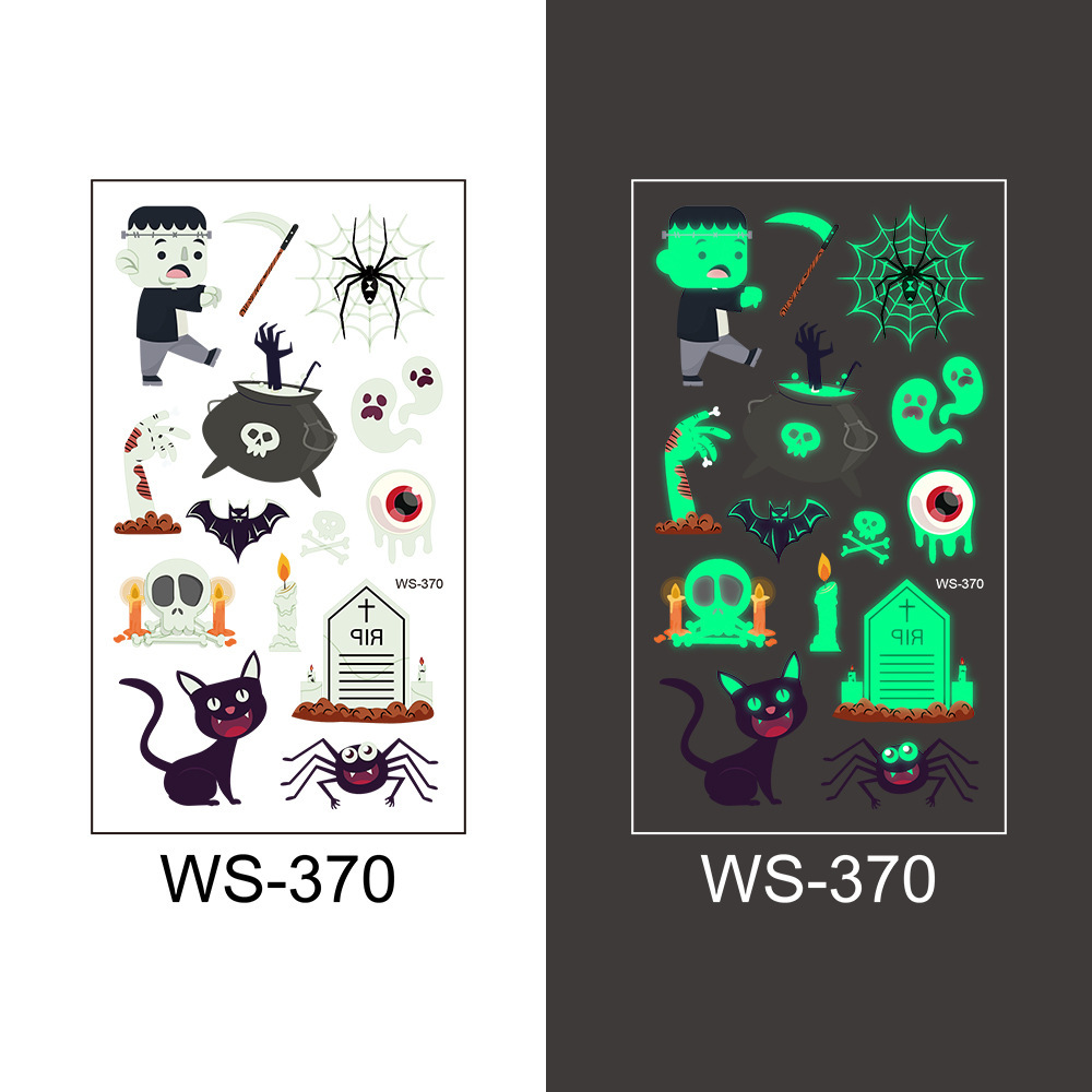 Picture of Cross-Border New Halloween Tattoo Stickers Waterproof and Sweat-Proof Long-Lasting Fluorescent Green Luminous Children's Cartoon Face Tattoo Stickers