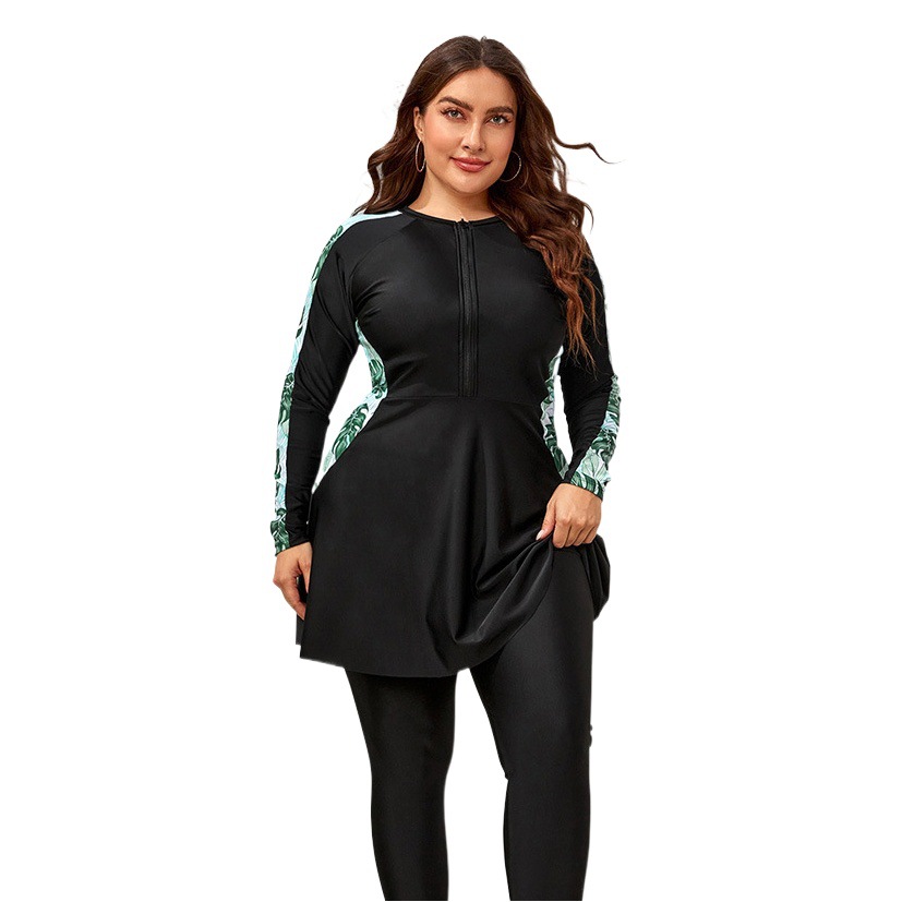 Amazon 2025 Explosions plus size Swimsuit Zipper Slim Women's Long Sleeve Sunscreen Surfing Swimsuit