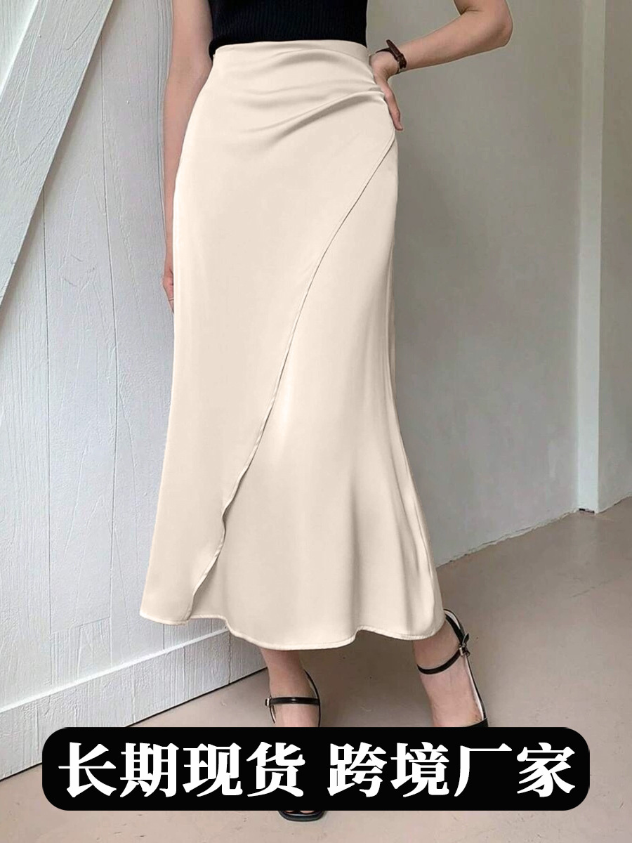 European and American Amazon Popular Satin Satin Skirt Foreign Trade Independent Station New Mid-Length Imitation Silk Skirt