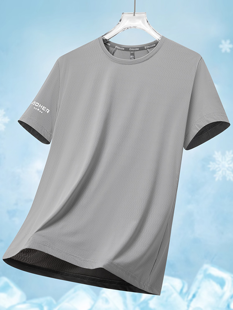 Summer New Round Neck Men's Ice Silk Quick-drying Sports Short-sleeved Breathable Elastic Thin Printed Short-sleeved Top for Women