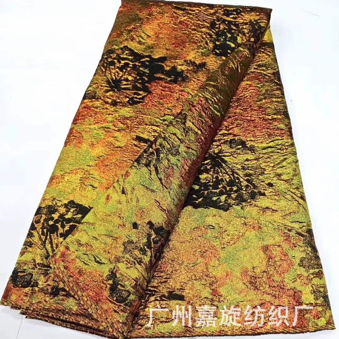 European and American contrast color gold and silver silk oil painting style yarn-dyed jacquard fabric dress pettiskirt dress embroidered cloth JX3870
